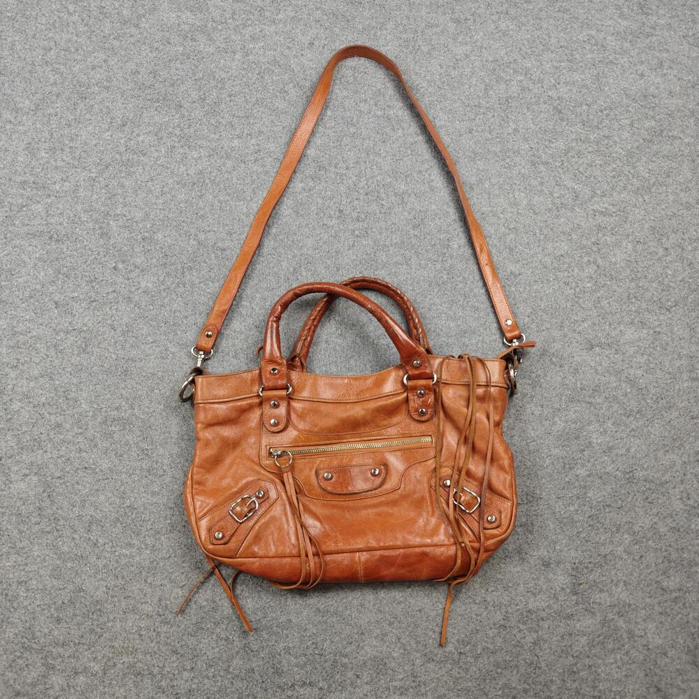 Beverly Hills Bag Lady Satchel Bag Womens Large Tan Leather Top Handle Purse